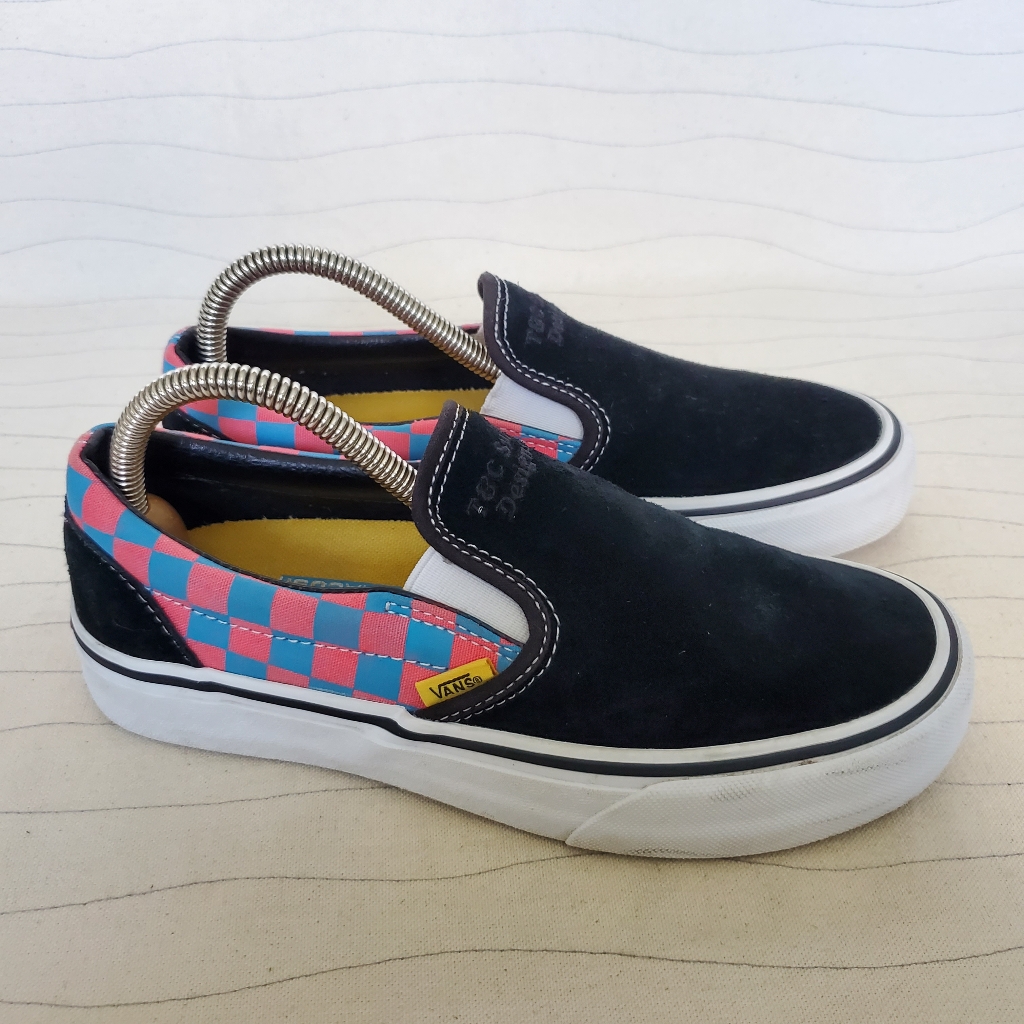 Vans Mens T&C Surf Designs Hawaii Checkered Slip On Black Pink Blue Sz 5.5/7 Wom